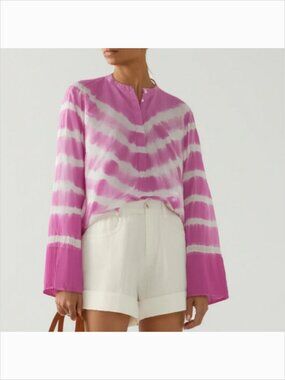 NEW! J.Crew (21” across) 100% silk tie-dye tunic shirt in hot pink (M)